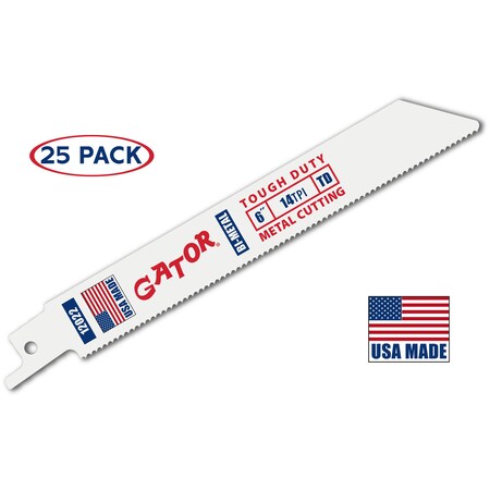 Gator Reciprocating Saw Blade, 6 in x 3/4 in x 14 TPI, Tough Duty Metal Cutting, 25PK 12022-25